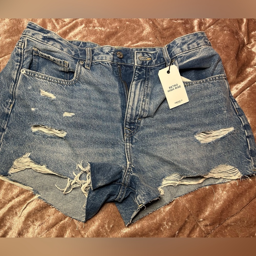 High rise ripped Jean shorts , Forever 21